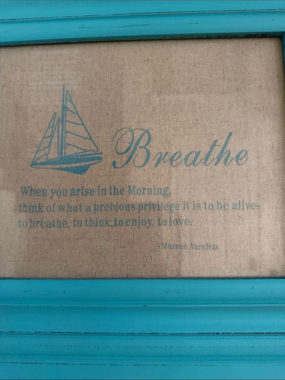 Turquoise Wooden Picture Frame with Nautical 'Breathe' Print
